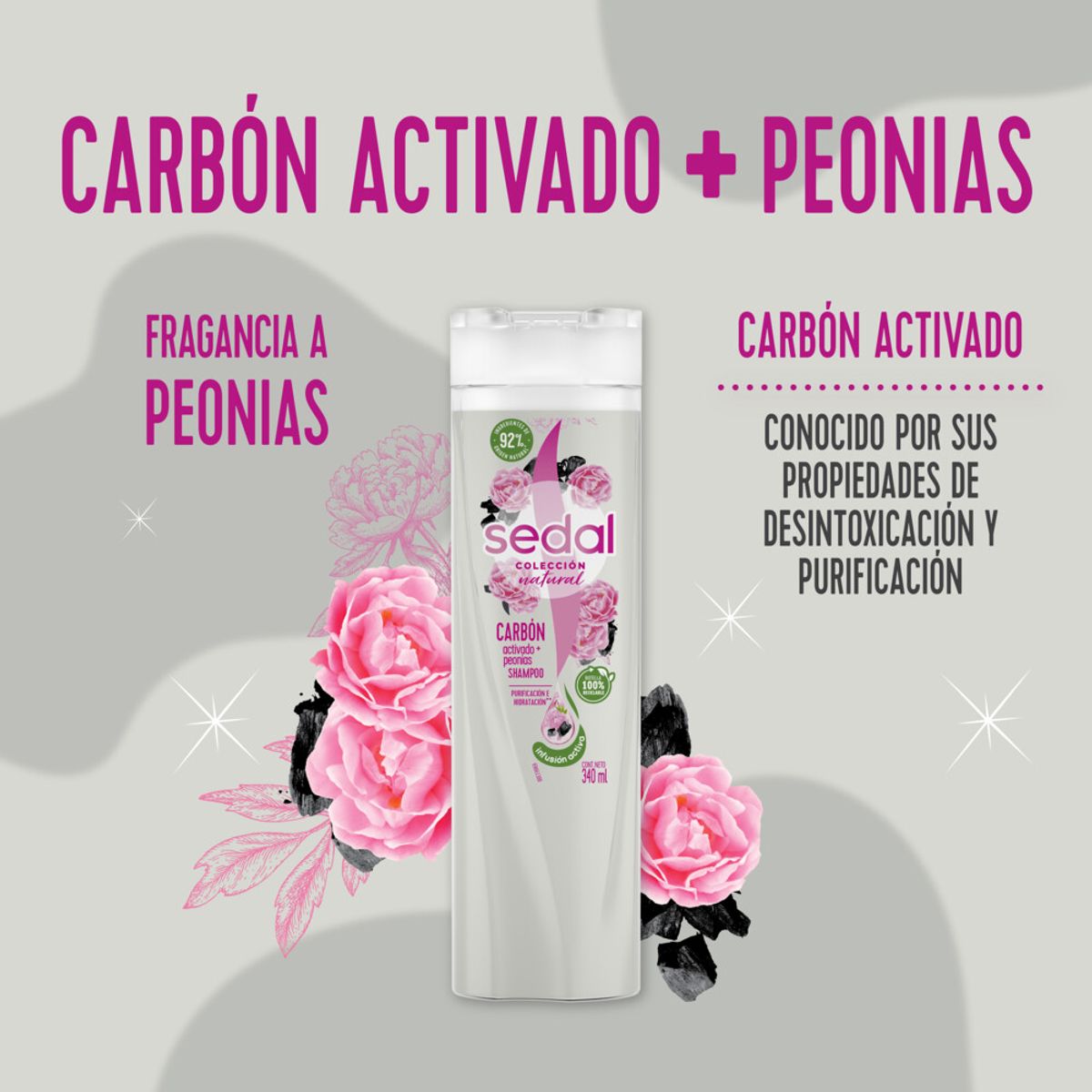 Sedal Ac Carbon Y Peonias 12X340Ml - Farmalife